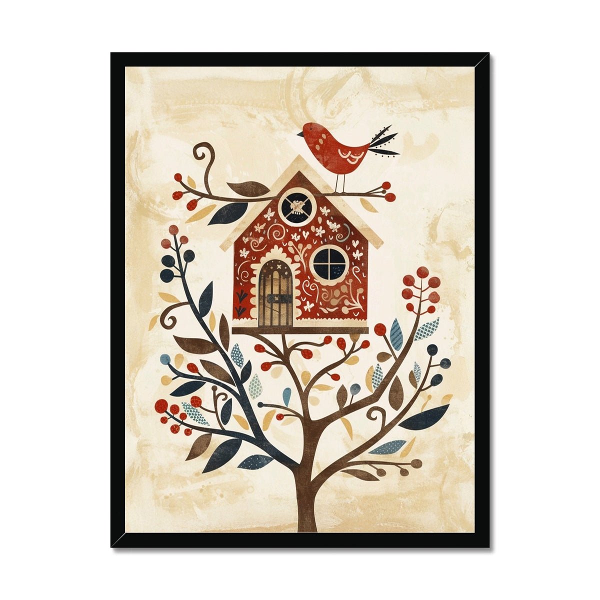Folk Art Birdhouse 1 - Animal Framed Print by doingly