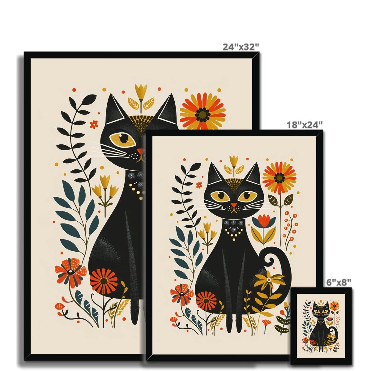 Folk Art Cat 5 - Animal Framed Print by doingly