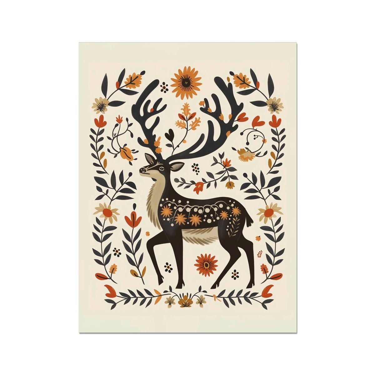 Folk Art Deer 6 - Animal Framed Print by doingly