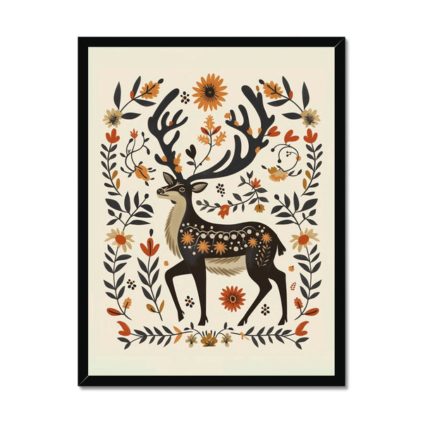 Folk Art Deer 1 - Animal Framed Print by doingly