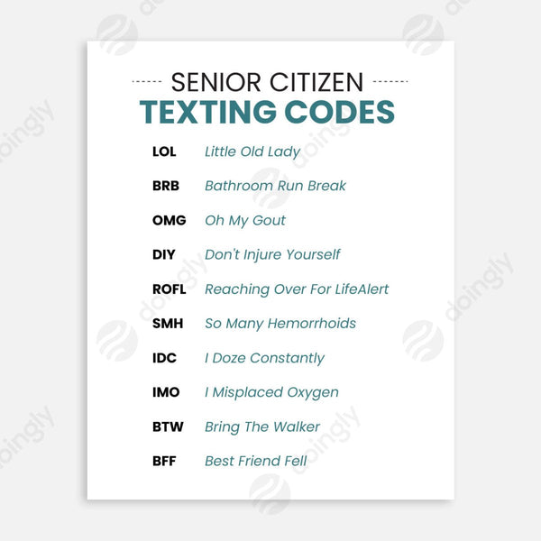 Senior Citizen Texting Codes 3 - Digital Digital Downloads by doingly