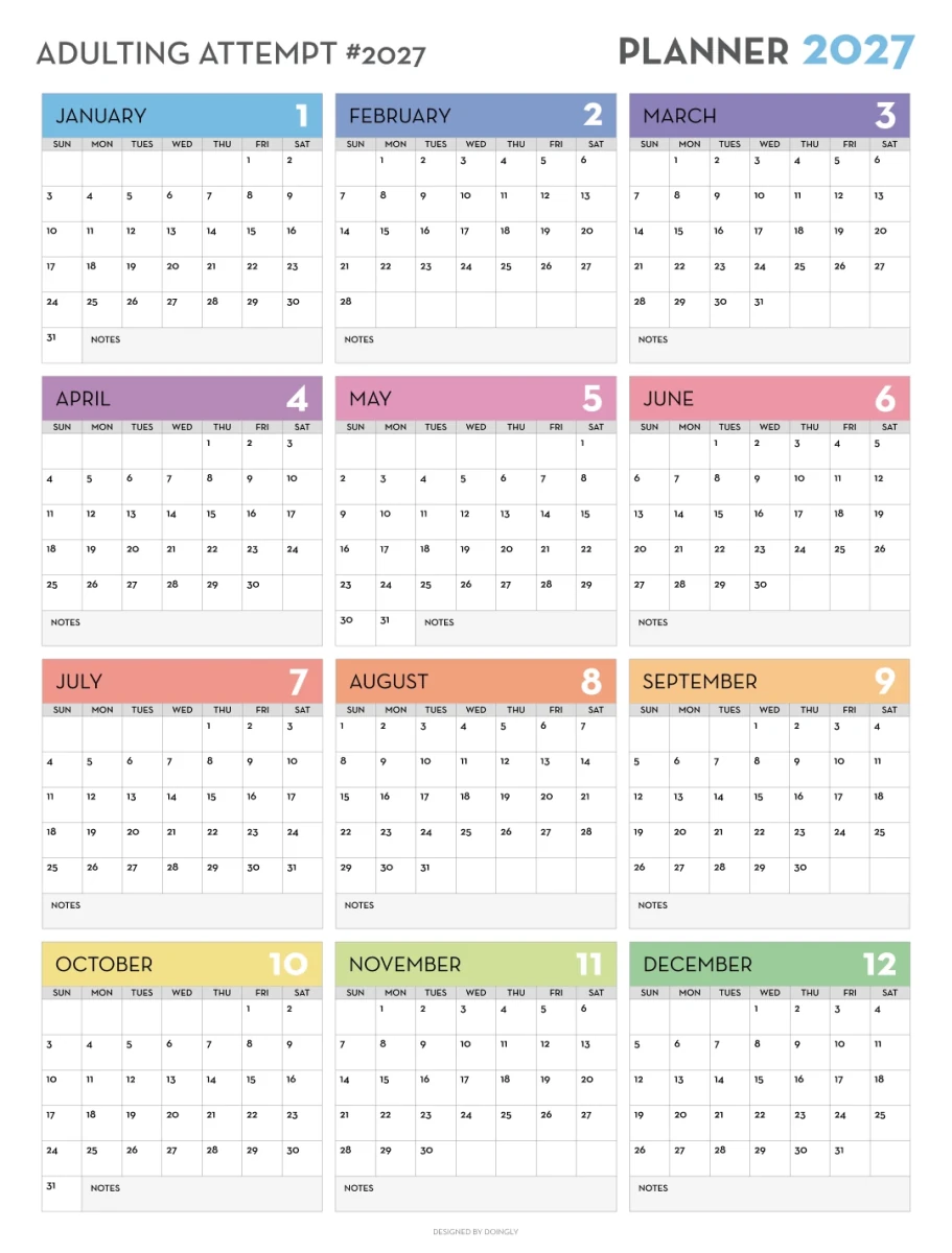2027 Wall Calendar 3 - New Poster Print by doingly