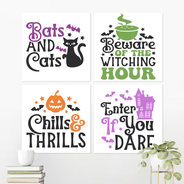 Four Halloween-themed wall art prints
