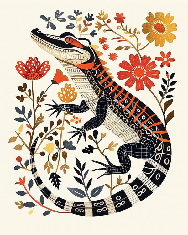 Folk Art Alligator 2 - Animal Classic Print by doingly