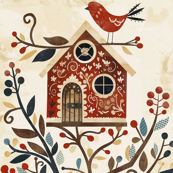 Folk Art Birdhouse 2 - Animal Framed Print by doingly