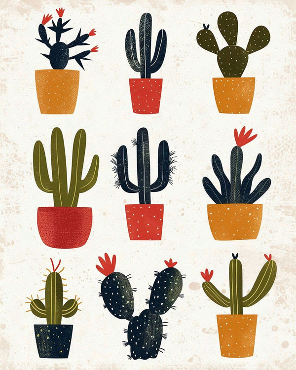 Folk Art Cacti 2 - Floral Classic Print by doingly