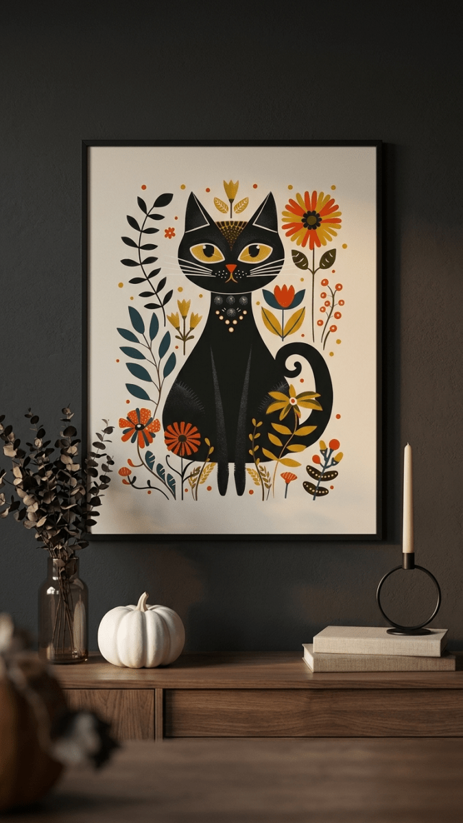 Folk Art Cat 5 - Animal Classic Print by doingly
