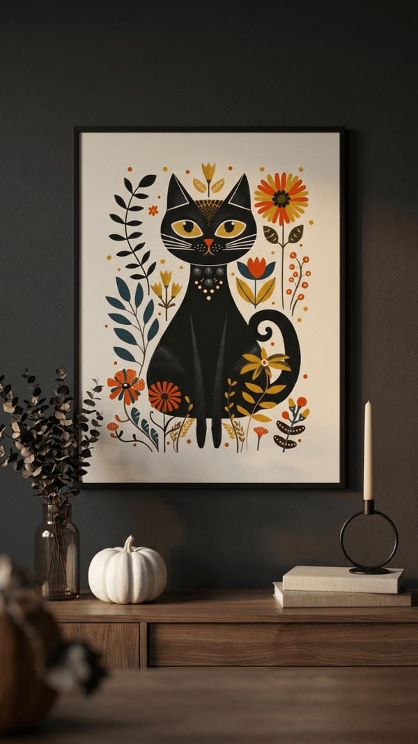 Folk Art Cat 5 - Animal Classic Print by doingly