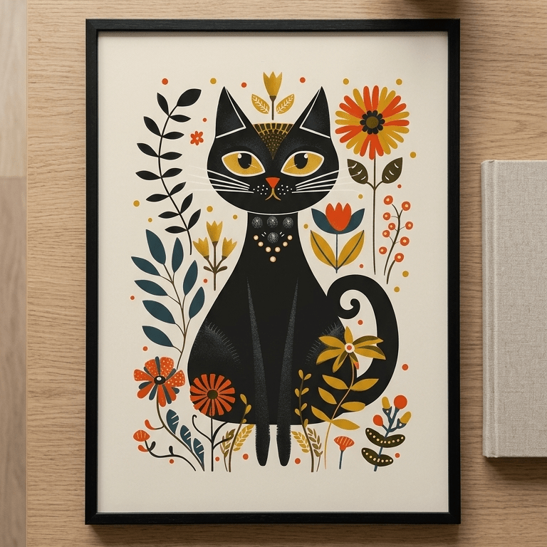 Folk Art Cat 1 - Animal Classic Print by doingly