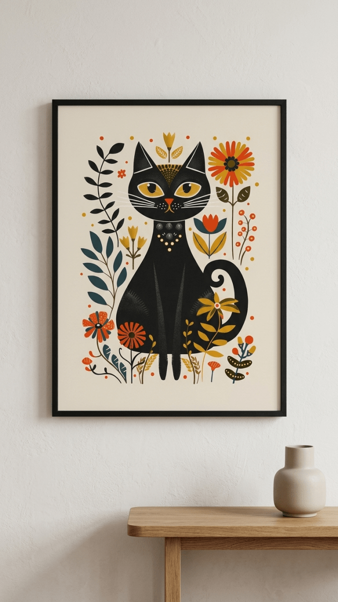 Folk Art Cat 3 - Animal Classic Print by doingly