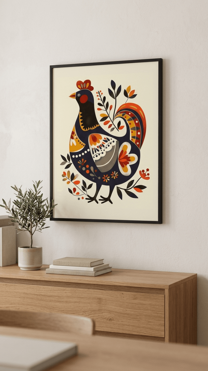 Folk Art Chicken 3 - Animal Classic Print by doingly