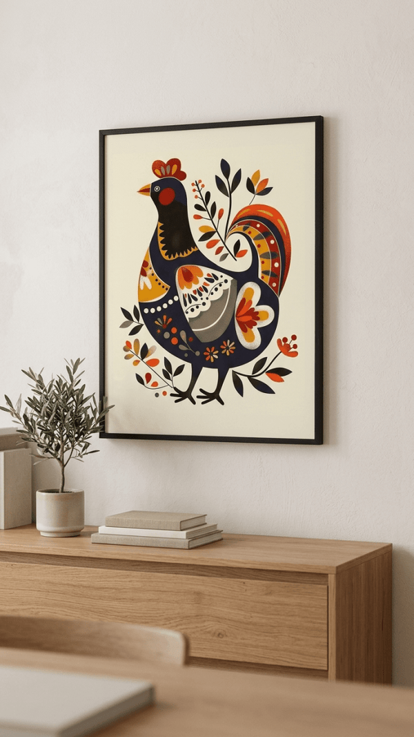 Folk Art Chicken 3 - Animal Classic Print by doingly