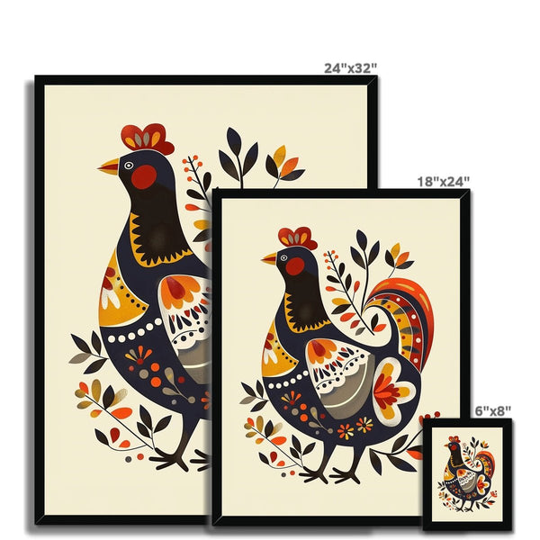 Folk Art Chicken 5 - Animal Framed Print by doingly