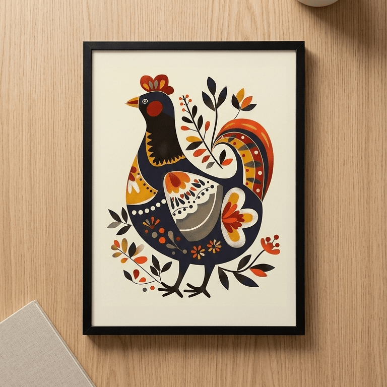Folk Art Chicken 1 - Animal Classic Print by doingly