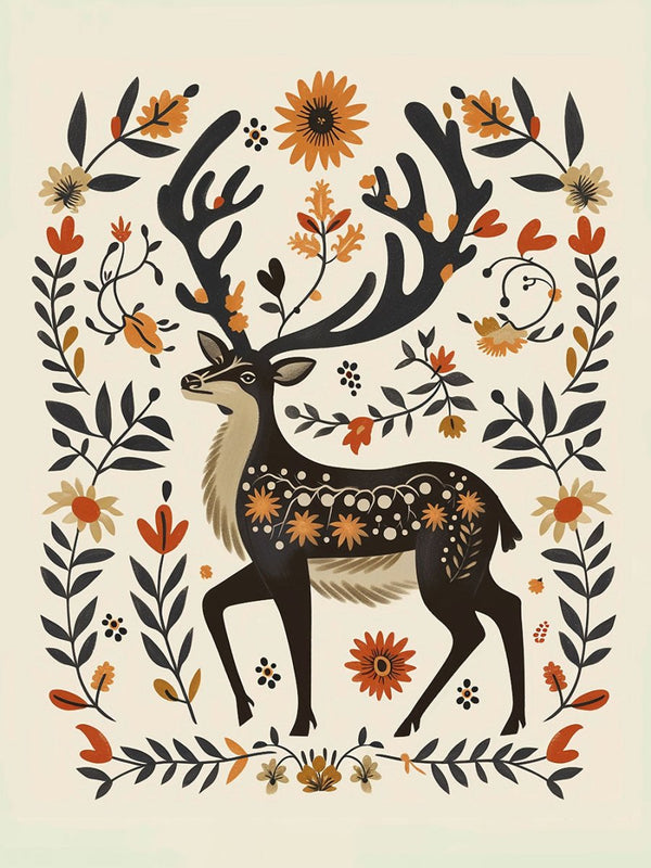 Folk Art Deer 2 - Animal Framed Print by doingly