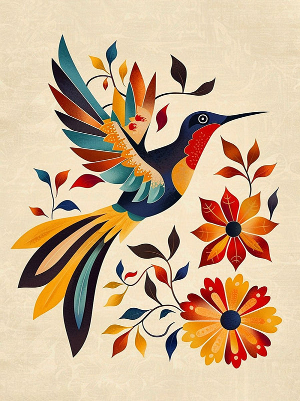 Folk Art Hummingbird 2 - Animal Framed Print by doingly