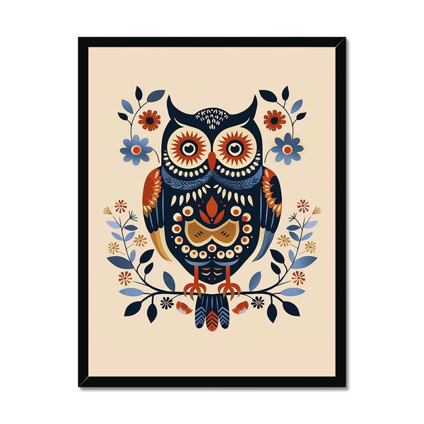 Folk Art Owl 1 - Animal Framed Print by doingly