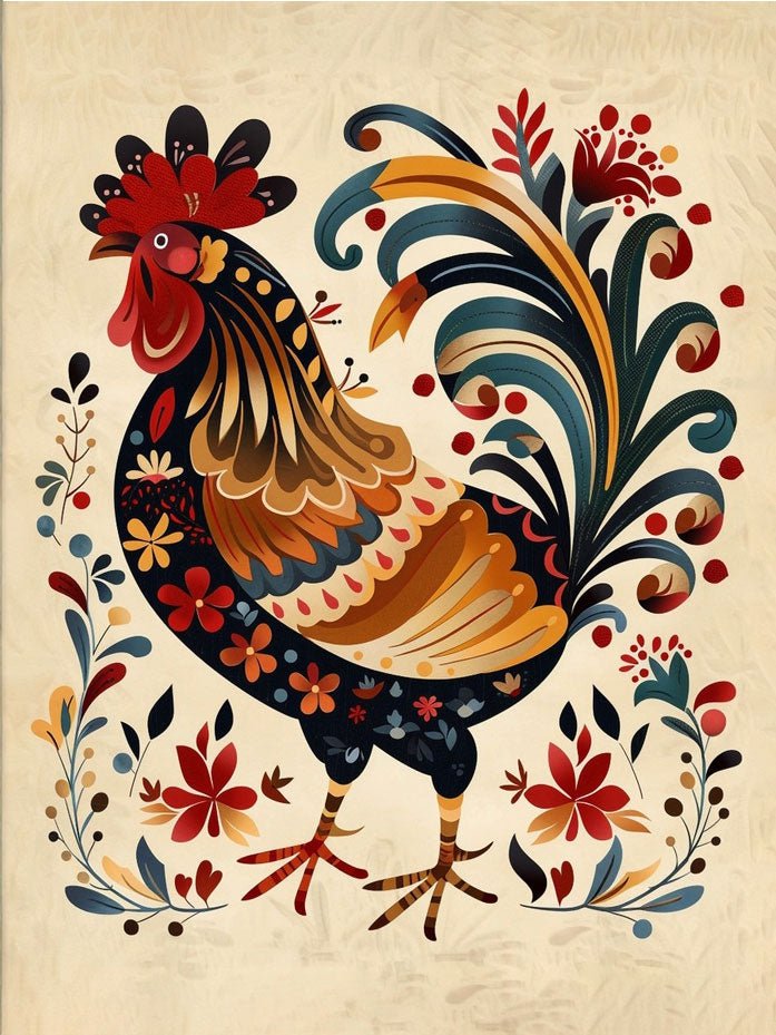 Folk Art Rooster 2 - Animal Classic Print by doingly