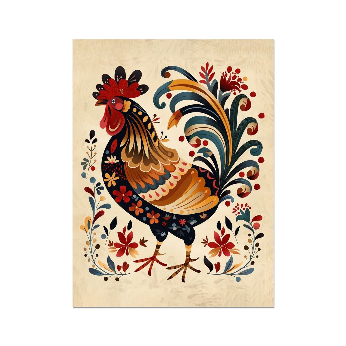 Folk Art Rooster 7 - Animal Classic Print by doingly