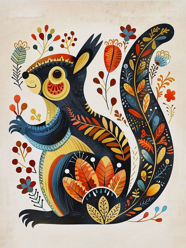 Folk Art Squirrel 2 - Animal Classic Print by doingly