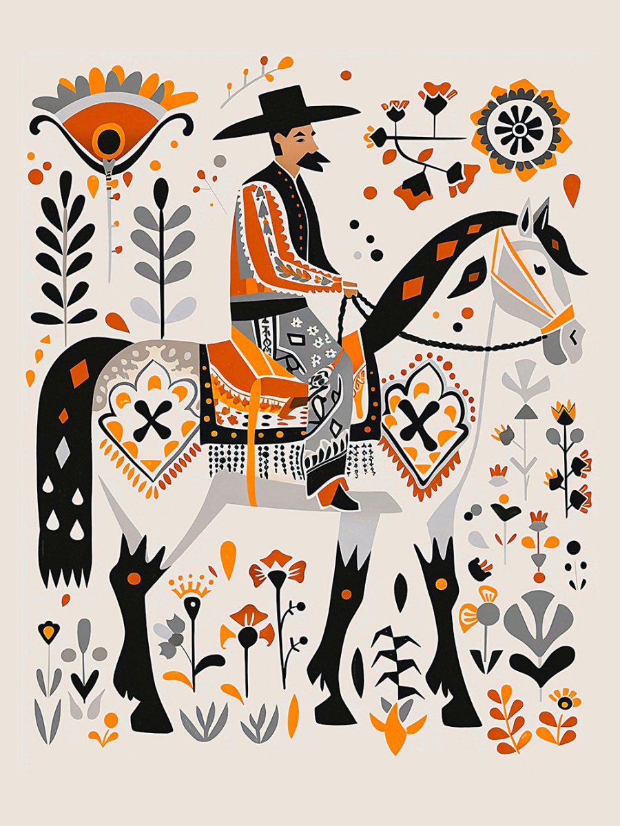 Folk Art Vaquero 2 - Floral Classic Print by doingly