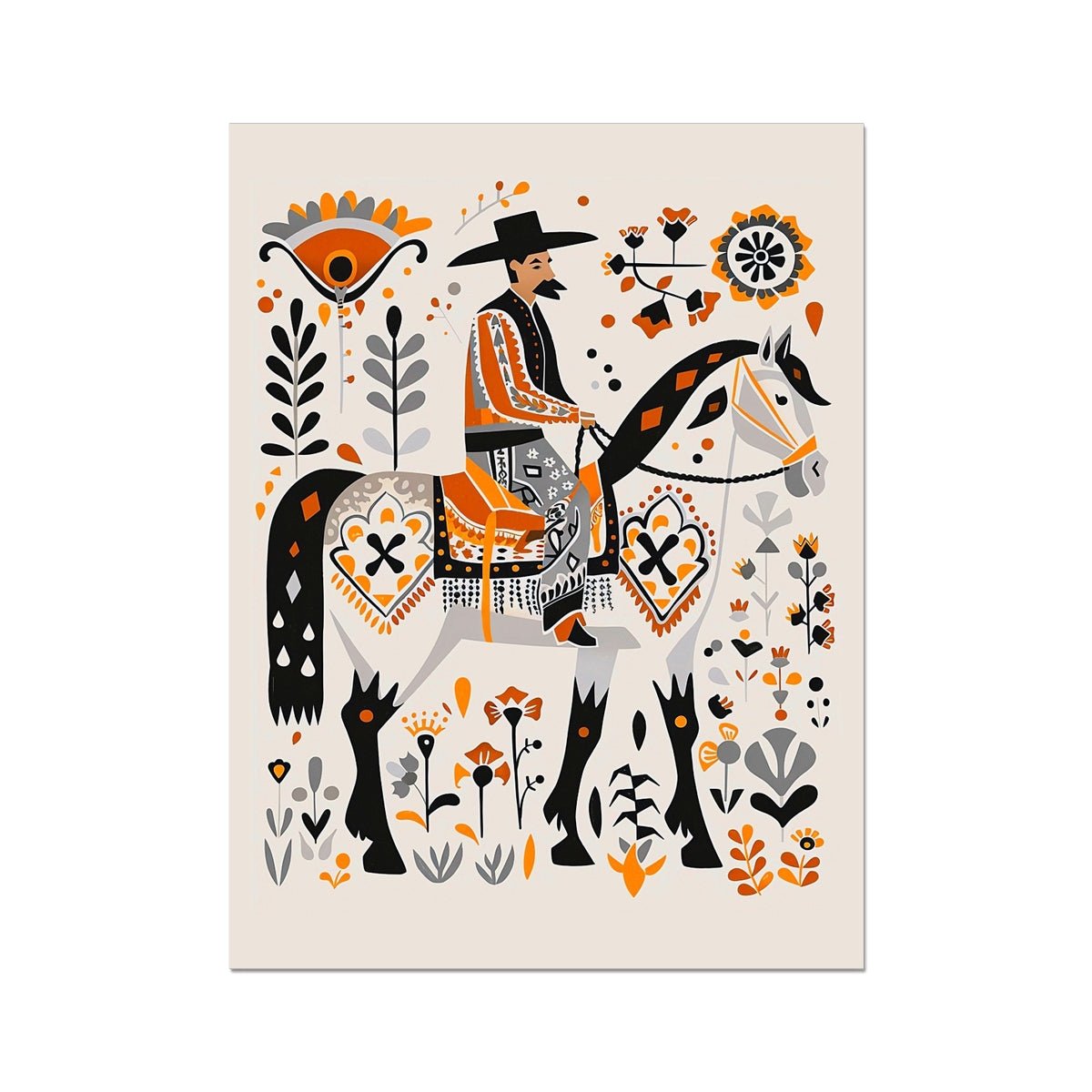 Folk Art Vaquero 8 - Floral Classic Print by doingly