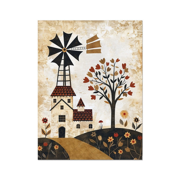 Folk Art Windmill 6 - Floral Framed Print by doingly