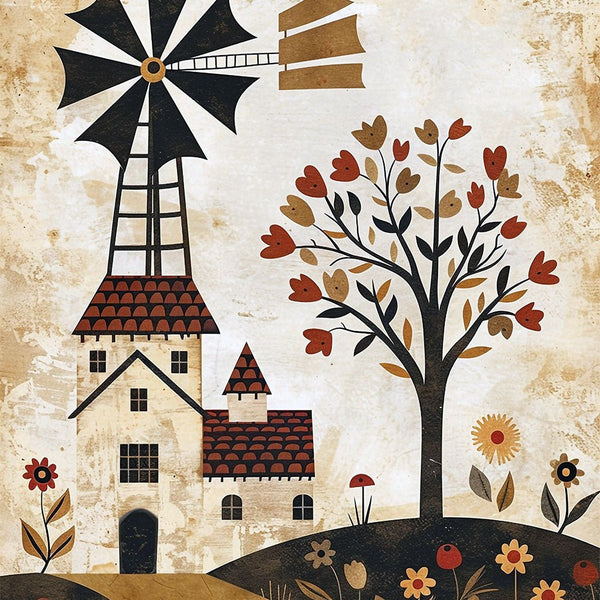 Folk Art Windmill 2 - Floral Framed Print by doingly