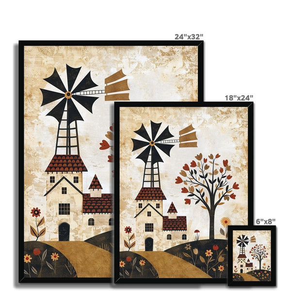 Folk Art Windmill 5 - Floral Framed Print by doingly