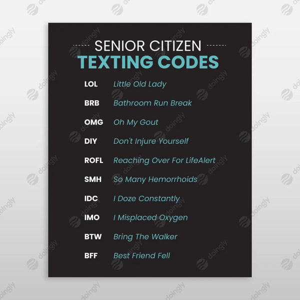 Senior Citizen Texting Codes 4 - Digital Digital Downloads by doingly
