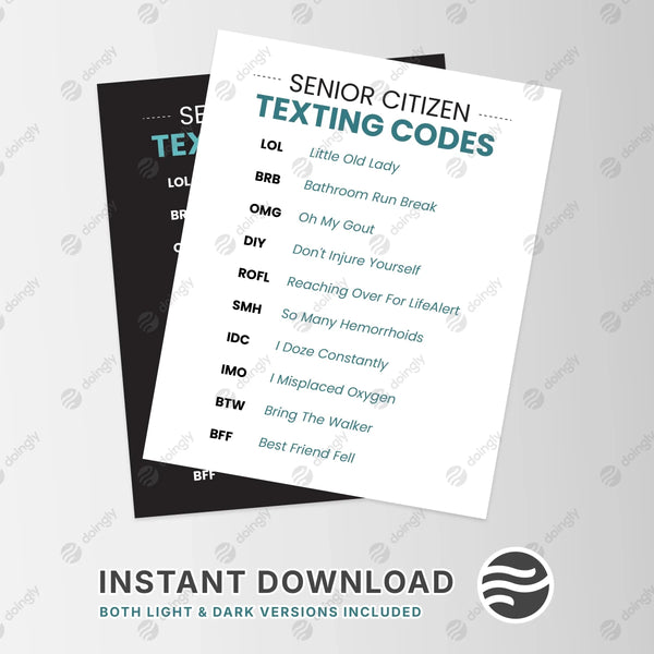 Senior Citizen Texting Codes 1 - Digital Digital Downloads by doingly