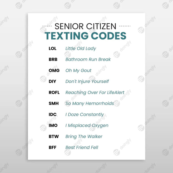 Senior Citizen Texting Codes 3 - Digital Digital Downloads by doingly