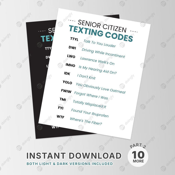 Senior Citizen Texting Codes — Part 2 1 - Digital Digital Downloads by doingly