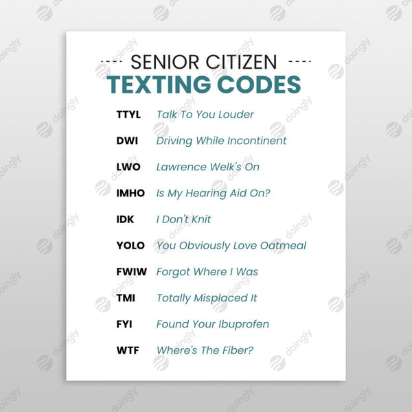 Senior Citizen Texting Codes — Part 2 3 - Digital Digital Downloads by doingly