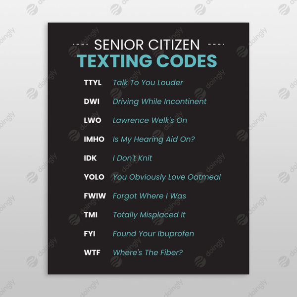 Senior Citizen Texting Codes — Part 2 4 - Digital Digital Downloads by doingly